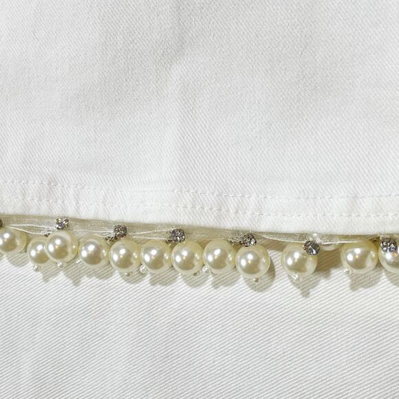 Pinko White Bootcut Jeans With Rhinestone & Pearl Embellishments Size 25 - Picture 6 of 10